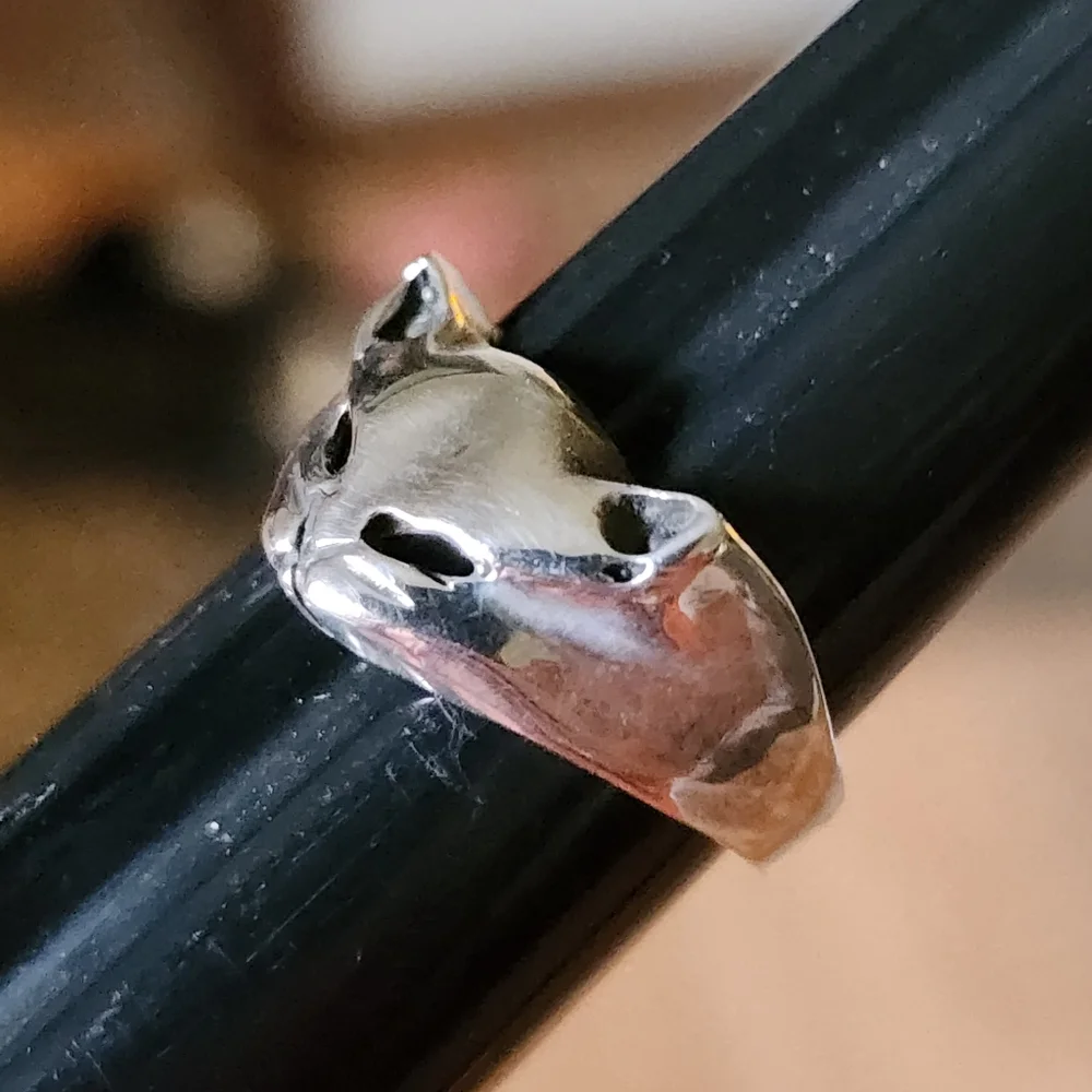 Sterling silver kitty cat ring size 7.5 mid-century modern jewelry - Picture 2 of 3